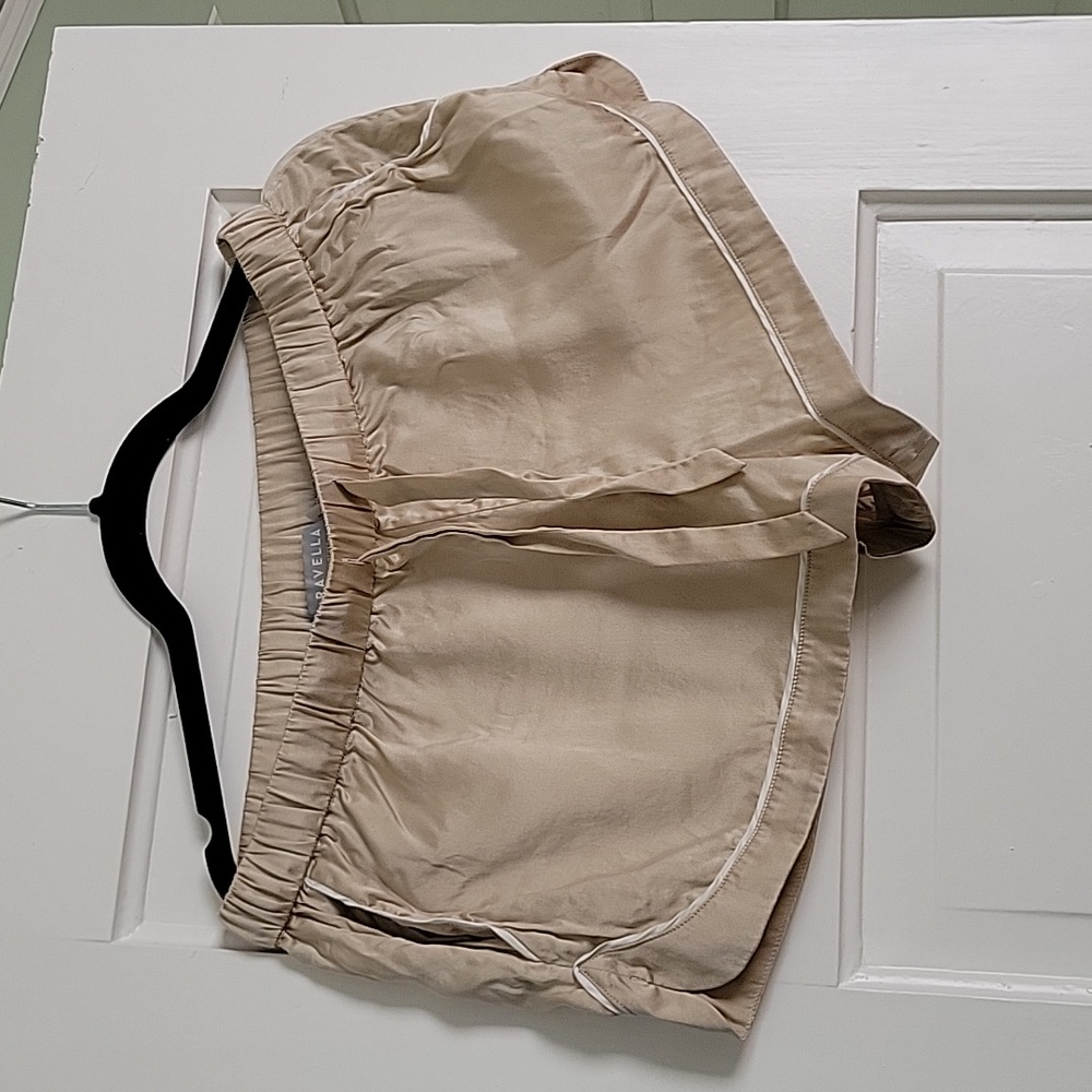 Ravella Tan Beige Silk Pajama Amore Shorts With Piping Trim - S